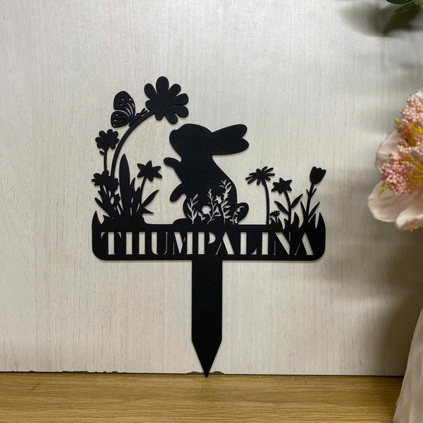 Personalized Rabbit Memorial Metal Garden Stake, Bunny Flowers Sympathy Sign, Pet Metal Grave Markers, Remembrance Stake, Easter Bunny Garden Stake