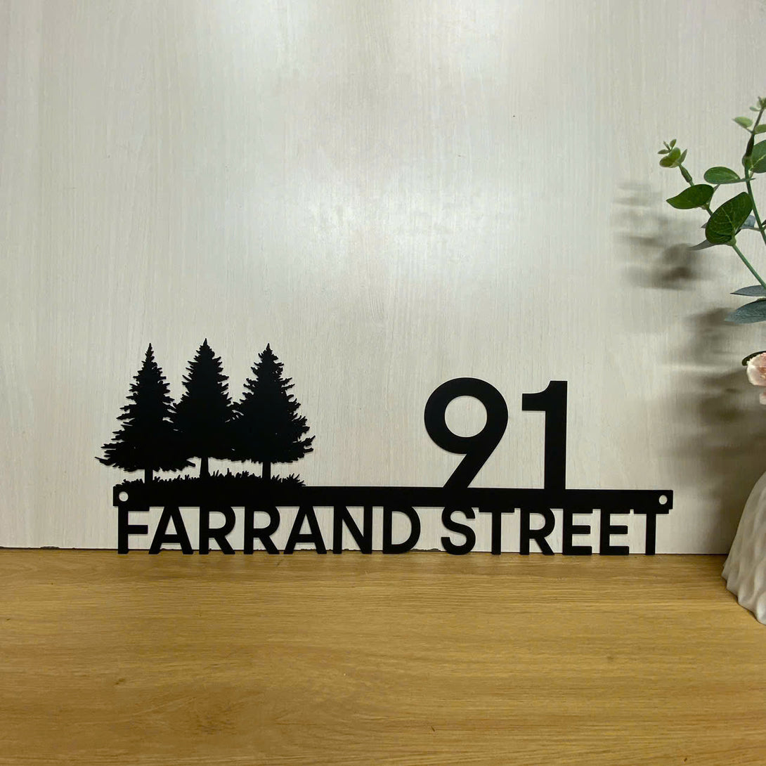 Personalized Pine Tree Address Number Metal Sign, Custom House Number Metal Sign, Beach House Numbers Metal Address Plaque, Custom Street Metal Sign