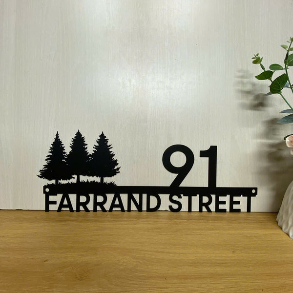 Personalized Pine Tree Address Number Metal Sign, Custom House Number Metal Sign, Beach House Numbers Metal Address Plaque, Custom Street Metal Sign