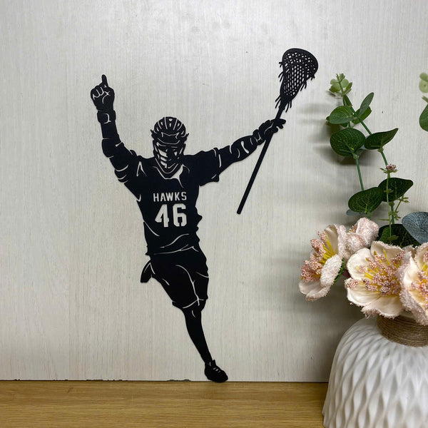 Custom Victory Lacrosse Player Metal Wall Art, Personalized Lacrosse Player Metal Sign With Name & Number, Lacrosse Sport Metal Wall Sign Decor