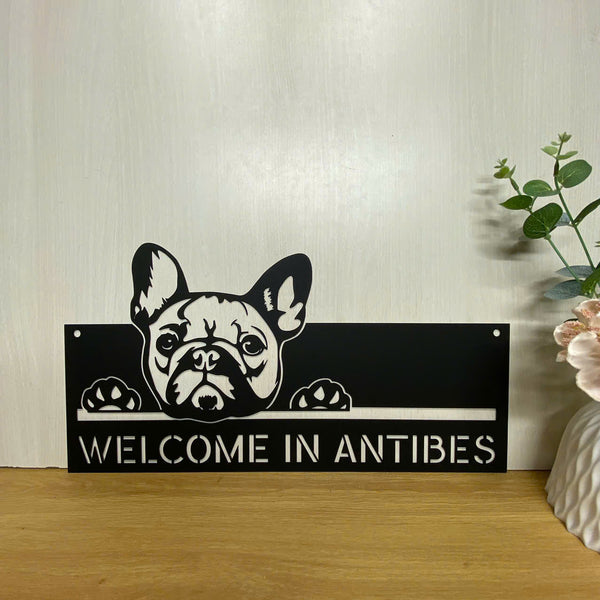 Personalized French Bulldog Peeking Dog Metal Sign Art, Custom Frenchie Dog Address House Number Metal Front Porch Sign, Pet House Metal Wall Decor