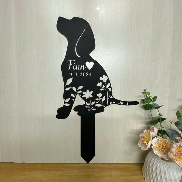Custom Beagle Dog Memorial Metal Garden Stake, Personalized Floral Dog Memorial Yard Stake, Dog Loss Metal Grave Marker, Dog Sympathy Metal Yard Sign