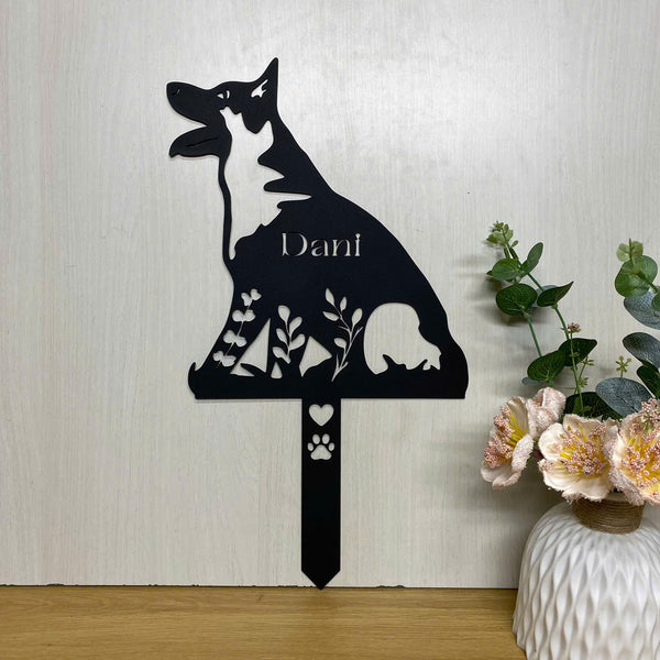Custom Belgian Shepherd Dog Memorial Metal Yard Stake, Floral Dog Metal Yard Sign, In Loving Memory Dog Metal Grave Marker, Pet Loss Remembrance Stake