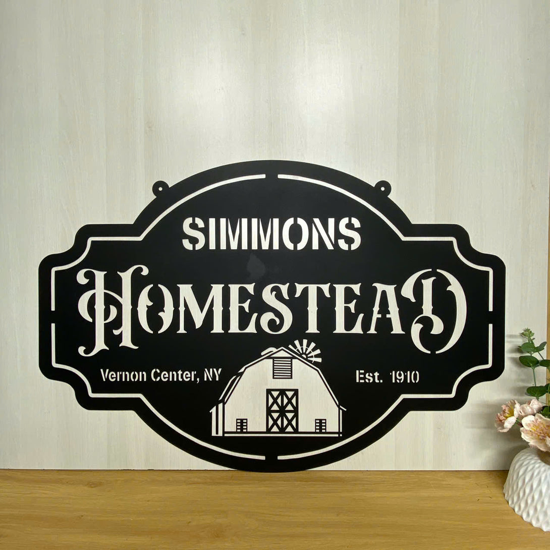 Custom Family Name Homestead Metal Wall Hanging Sign, Personalized Farmhouse Metal Wall Art, Farm Barn Address Metal Entrance Sign, Metal Farm Sign