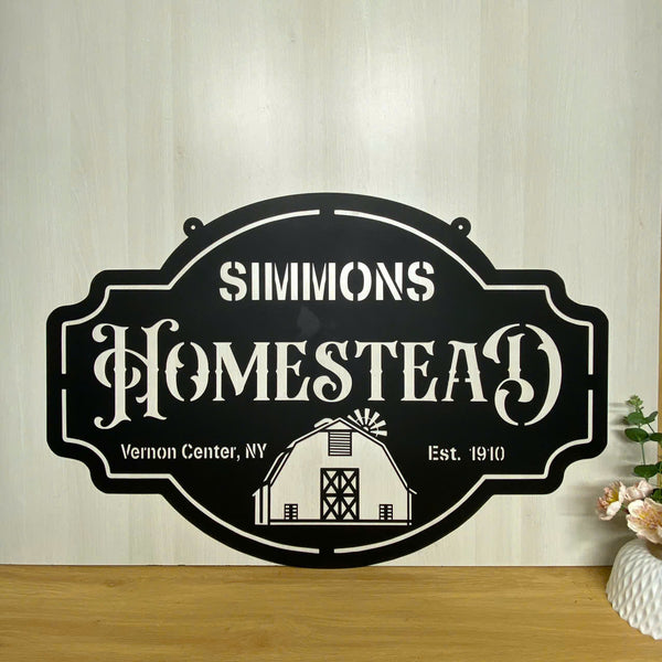 Custom Family Name Homestead Metal Wall Hanging Sign, Personalized Farmhouse Metal Wall Art, Farm Barn Address Metal Entrance Sign, Metal Farm Sign