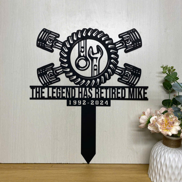 Personalized Mechanic Engineer Tools Memorial Metal Stake, Mechanic Engineer Loss Metal Garden Stake, Repairman Sympathy Sign, Remembrance Stake