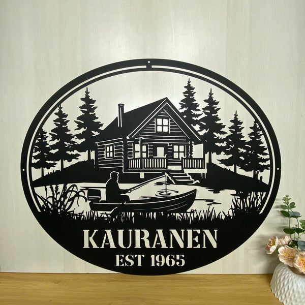 Personalized Lake House Cabin Metal Wall Art, Custom Family Name Lakehouse Metal Sign Home Decor, Cabin House Cottage Metal Hanging Sign Outdoor Decor
