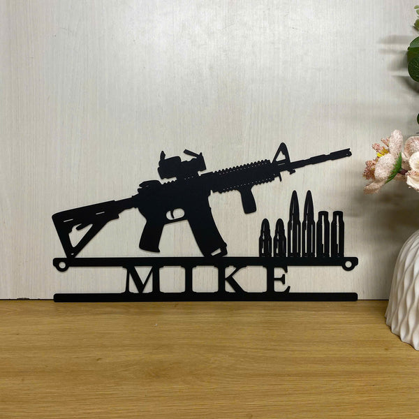 Personalized Sniper Gun Metal Wall Art, Custom Gun Weapon Metal Name Sign, Military Armory Metal Sign, Sniper Gun Man Cave Metal Wall Sign