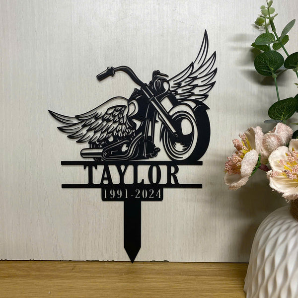 Personalized Motorcycle Biker Memorial Metal Stake, Motobike Stake In Memorial Of Biker Gift, Motorcycle Grave Marker, Biker Remembrance Metal Stakes