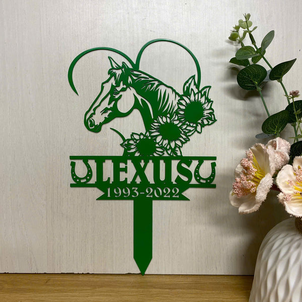 Personalized Horse Metal Grave Marker, Custom Horse Metal Yard Sign, Sunflower Horse Garden Memorial Stake, Pet Loss Metal Stake