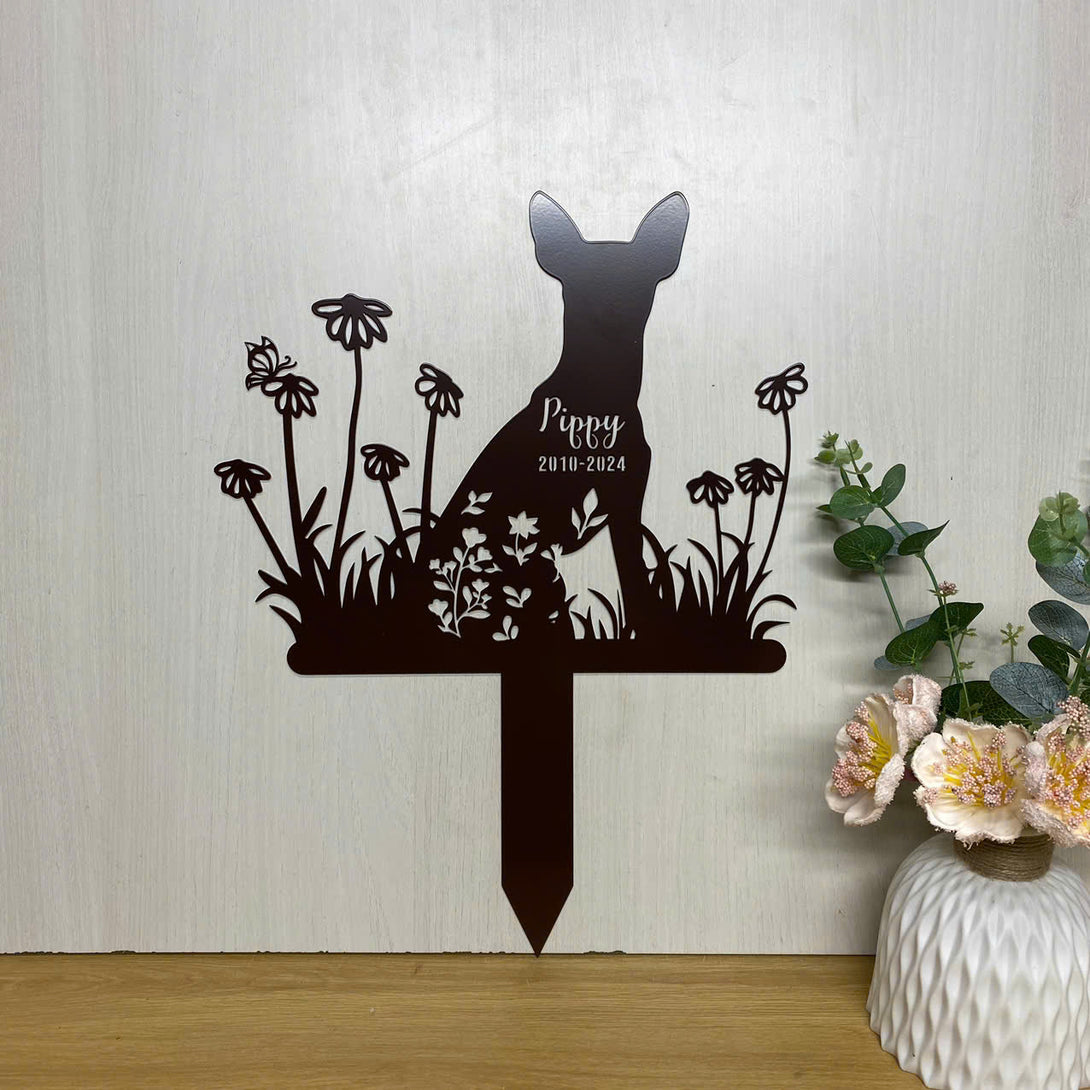 Personalized Miniature Pinscher Dog Memorial Metal Stake, Loving Memory Dog Metal Grave Marker, Pet Loss Remembrance Stake, Floral Dog Metal Yard Sign