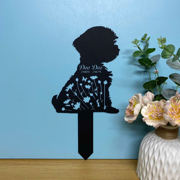 Personalized Flowers Bichon Dog Memorial Garden Stake, Custom Dog Metal Grave Marker, Pet Loss Remembrance Stake, Dog Lovers Metal Yard Sign