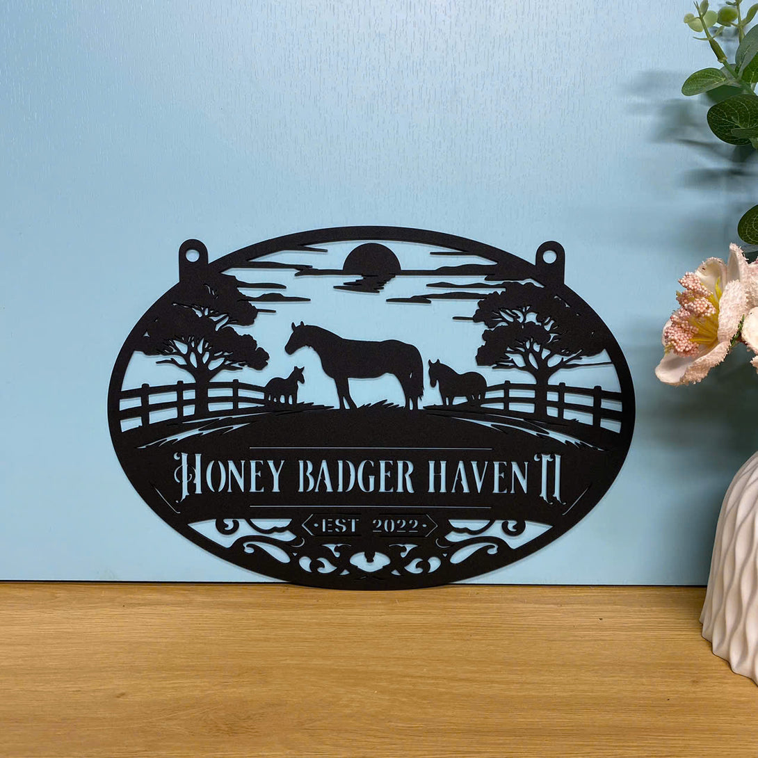 Custom Horse Ranch Metal Name Sign, Horse Barn Farmhouse Entrance Metal Hanging Sign, Personalized Horse Stable Metal Sign, Horse Farm Outdoor Sign