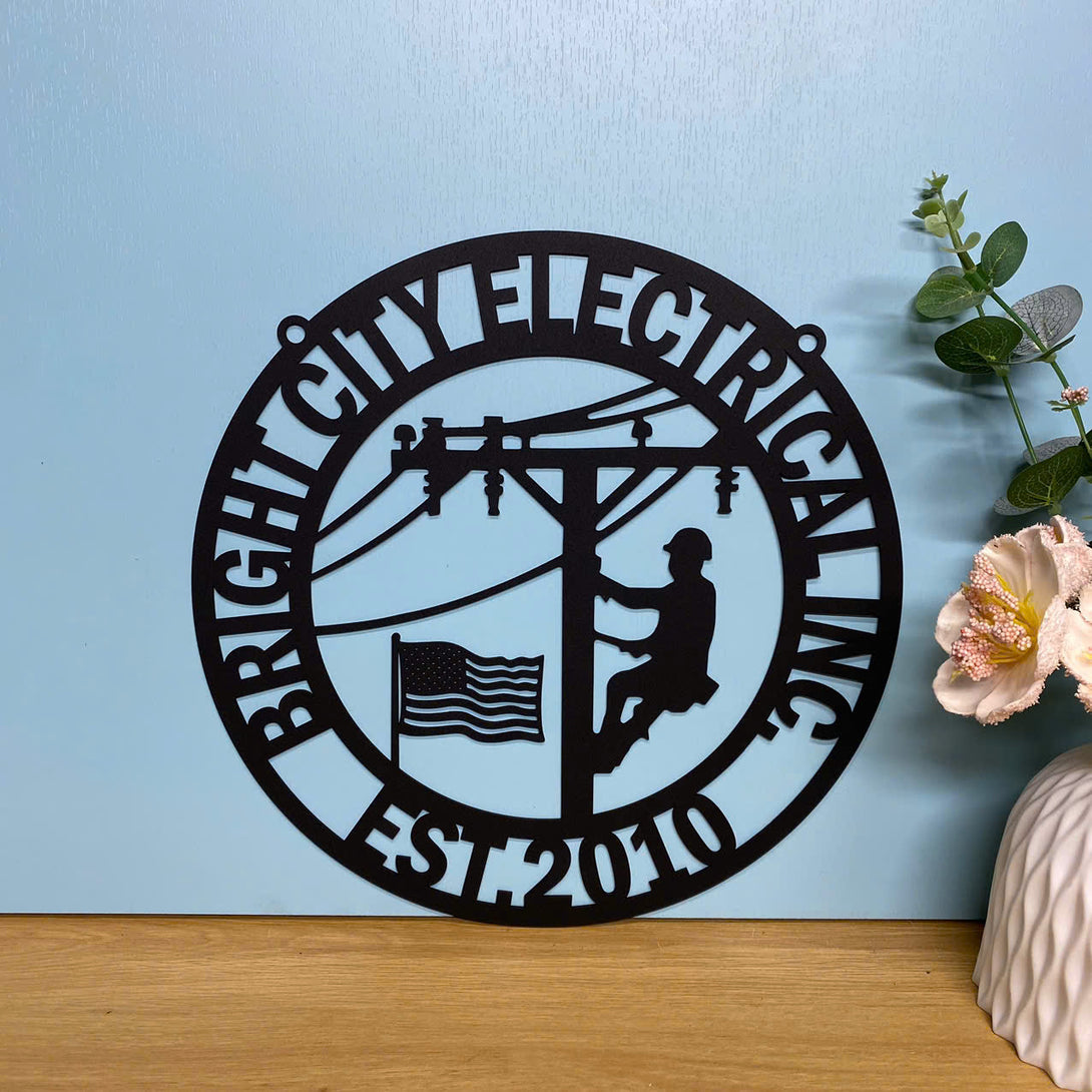 Personalized Us Lineman Metal Wall Art, Custom Lineworker Monogram Metal Name Sign, Electrical Lineman Metal Wall Decor, Electrical Workers Metal Art