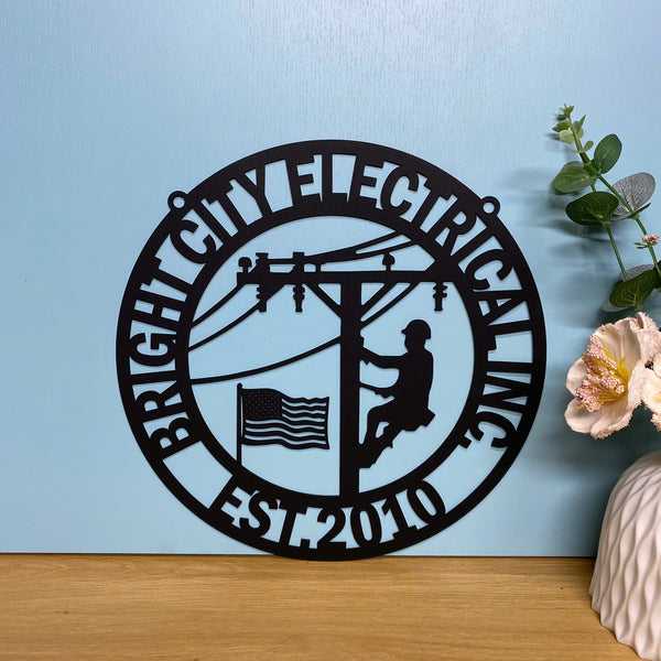 Personalized Us Lineman Metal Wall Art, Custom Lineworker Monogram Metal Name Sign, Electrical Lineman Metal Wall Decor, Electrical Workers Metal Art