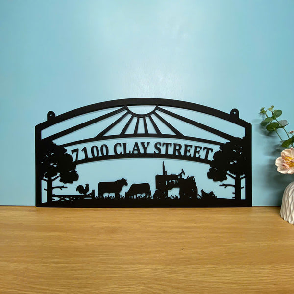 Custom Farm Metal Outdoor Hanging Sign, Personalized Address Metal Farm Sign, Farm Animal With Tractor Metal Wall Art, Farmhouse Metal Entrance Sign