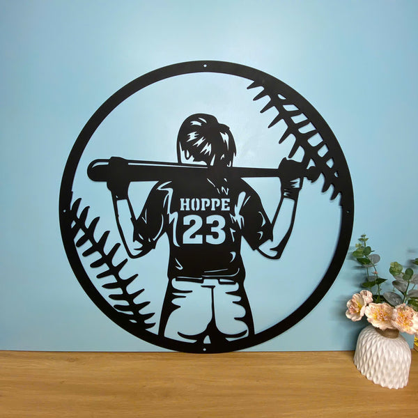 Custom Girl Baseball Metal Wall Art, Personalized Softball Player Metal Name Sign, Baseball Lovers Kid Nursery Metal Wall Sign Decor