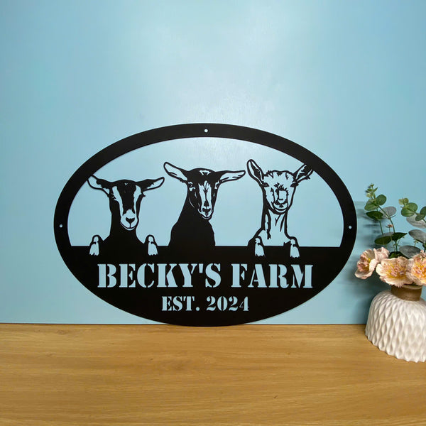 Custom Peeking Goat Farm Monogram Metal Wall Art, Personalized Family Name Goat Farmhouse Metal Sign, Funny Goat Metal Sign, Metal Goat Farm Sign