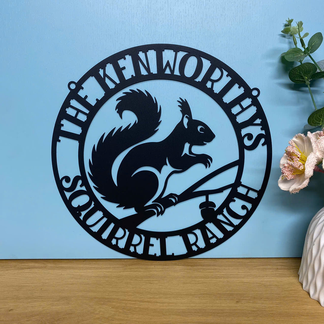 Personalized Squirrel Metal Wall Art, Custom Squirrel Monogram Metal Name Sign, Squirrel Family Name Metal Wall Sign, Squirrel Metal Garden Decor
