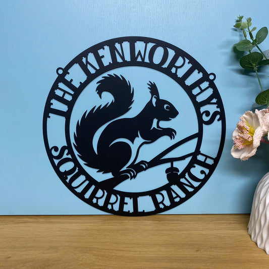 Personalized Squirrel Metal Wall Art, Custom Squirrel Monogram Metal Name Sign, Squirrel Family Name Metal Wall Sign, Squirrel Metal Garden Decor