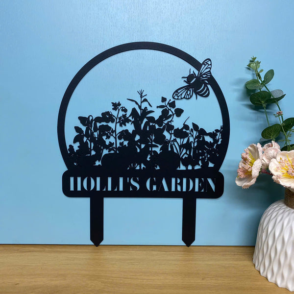 Custom Metal Garden Sign With Stake, Personalized Name Gardener Metal Yard Sign, Flowers With Bee Garden Metal Stake, Gardening Metal Outdoor Stake