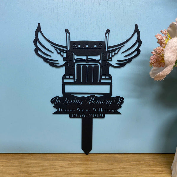 Custom Trucker Memorial Metal Grave Marker, Semi Truck Driver Cross Metal Garden Stake, Personalized Semi Truck Memorial Metal Stakes
