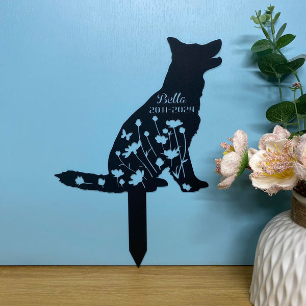 Custom German Shepherd Dog Memorial Garden Stake, Personalized Dog Name Metal Grave Marker, Pet Loss Remembrance Stake, Floral Dog Metal Yard Sign