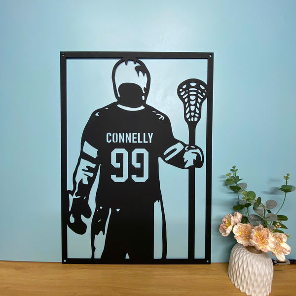 Custom Lacrosse Player Metal Wall Art, Personalized Lacrosse Player Metal Sign With Name & Number, Lacrosse Sport Kids Room Metal Wall Sign Decor