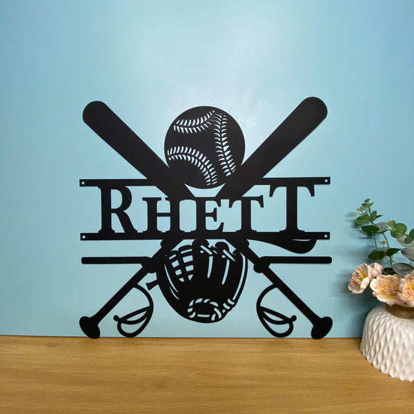 Custom Baseball Bat Gloves Ball Metal Wall Art, Personalized Softball Player Metal Name Sign, Baseball Metal Sign, Baseball Sports Metal Home Decor