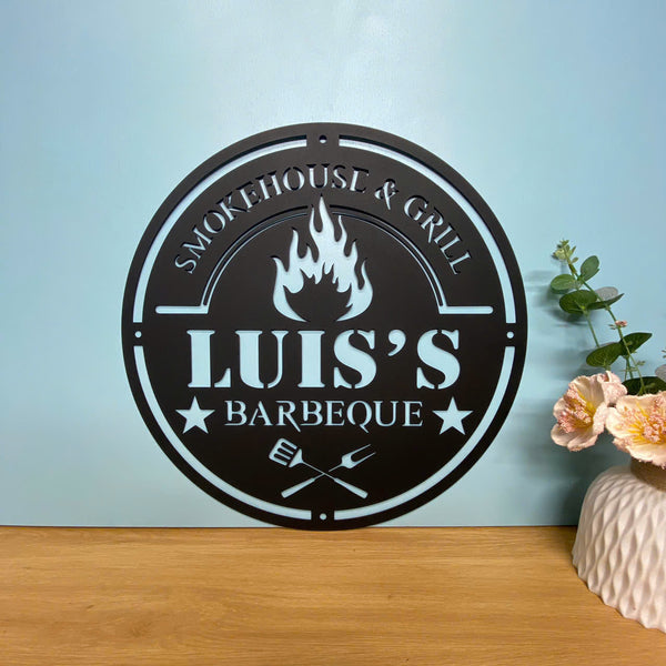 Personalized Barbecue Metal Wall Art, Smokehouse & Grill Sign Metal Wall Decor, Custom Grill Bar Backyard Metal Sign, Patio Backyard Metal Signs