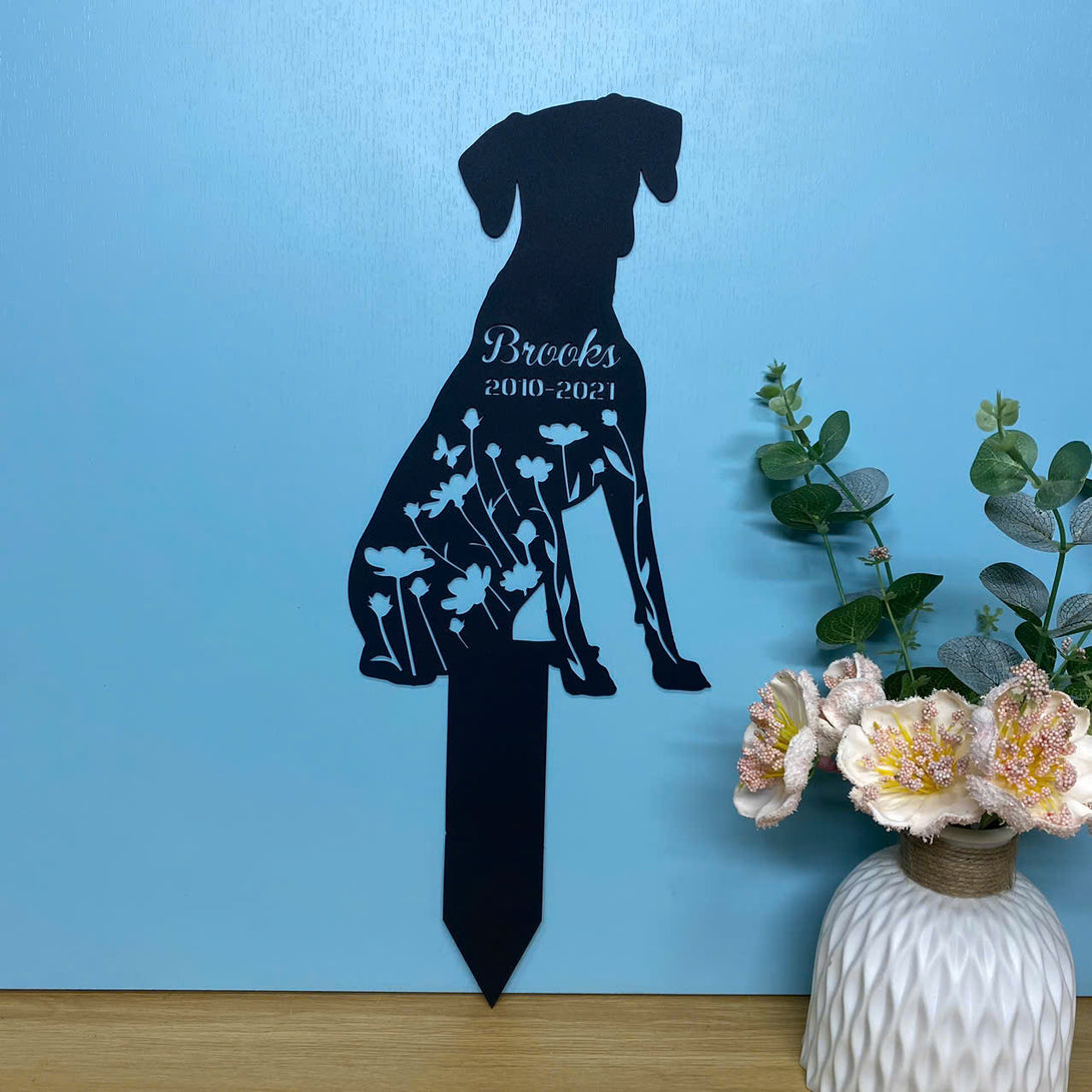 Personalized Rhodesian Ridgeback Memorial Garden Stake, Floral Dog Metal Yard Sign, Pet Loss Remembrance Stake, Loving Memory Dog Metal Grave Marker