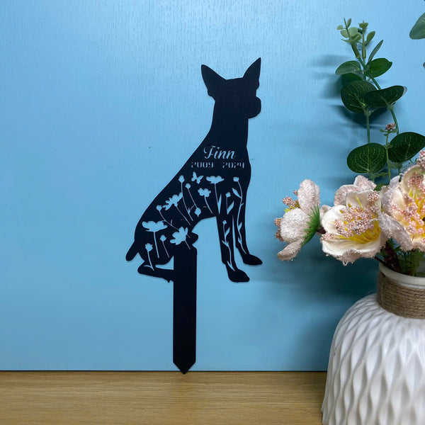 Custom Rat Terrier Dog Memorial Metal Garden Stake, Dog Loss Metal Yard Sign, Personalized Floral Dog Metal Stake, Pet Grave Marker, Remembrance Stake