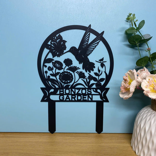 Custom Hummingbird Metal Garden Sign With Stake, Hummingbird Gardening Metal Sign, Flowers Hummingbird Metal Stake, Hummingbird Metal Yard Sign