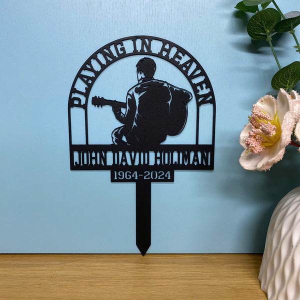 Personalized Guitarist Memorial Metal Yard Stake, Custom Man With Guitar Metal Garden Stake, Guitar Lover Remembrance Sign, Guitarist Grave Marker