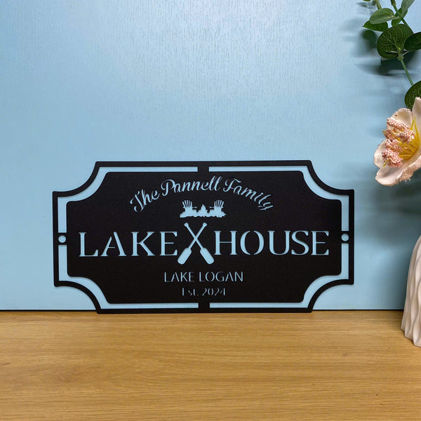 Personalized Lake House Metal Wall Art, Lake House Cabin Metal Name Sign, Custom Family Name Lake House Metal Sign, Lake House Metal Outdoor Decor