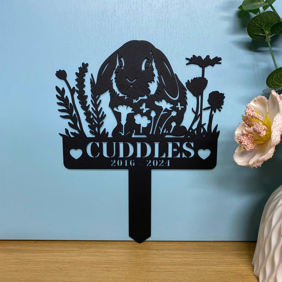Personalized Lop Rabbit Memorial Metal Stake, Loving Memory Of Rabbit Metal Garden Stake, Floral Bunny Metal Garden Decor, Pet Loss Grave Marker