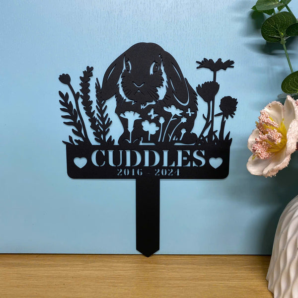 Personalized Lop Rabbit Memorial Metal Stake, Loving Memory Of Rabbit Metal Garden Stake, Floral Bunny Metal Garden Decor, Pet Loss Grave Marker