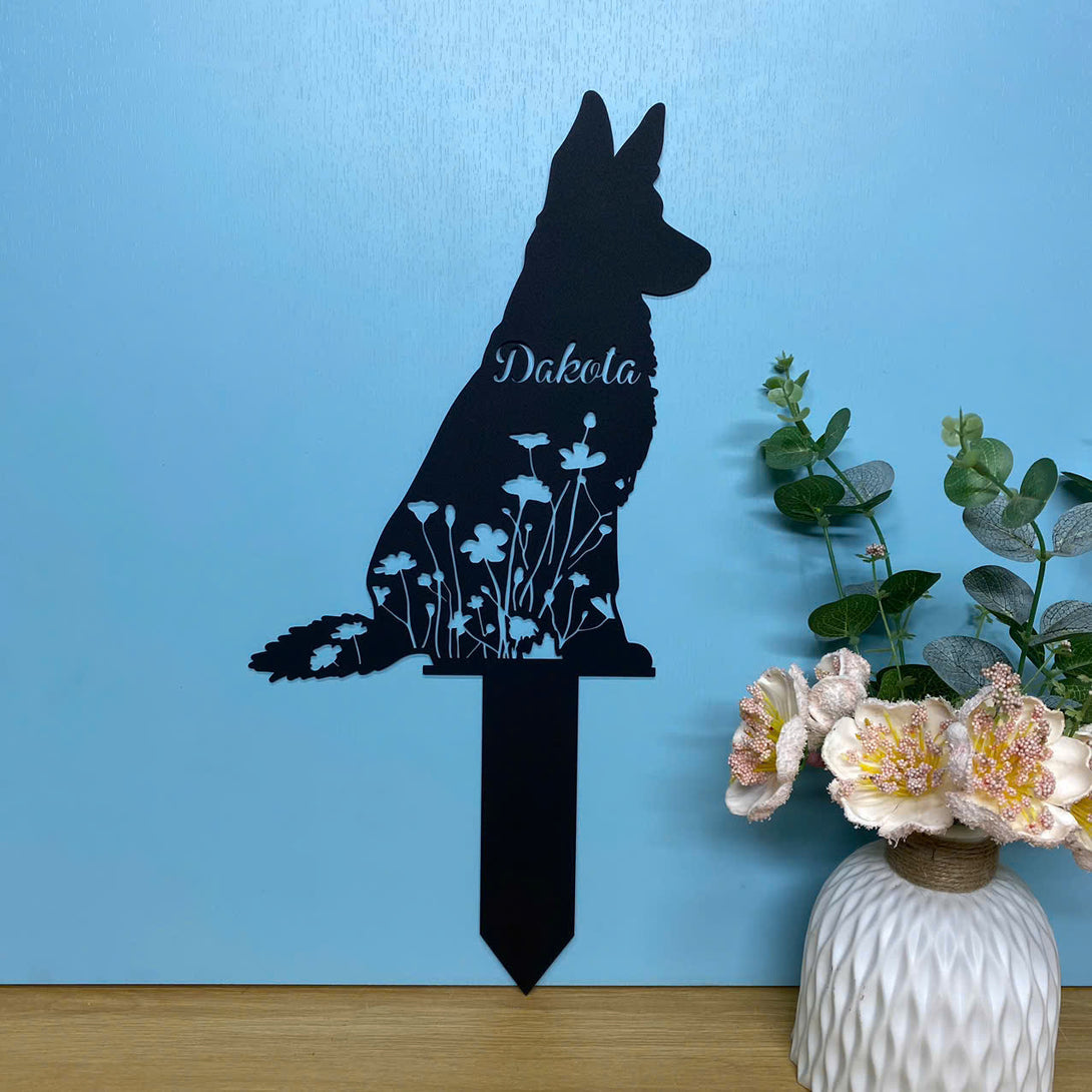 Custom German Shepherd Dog Memorial Garden Stake, Loving Memory Dog Metal Grave Marker, Floral Dog Metal Yard Sign, Metal Pet Loss Remembrance Stake