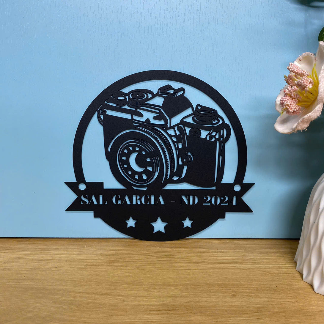 Custom Camera Monogram Metal Wall Art, Personalized Photographer Metal Name Sign, Photography Studio Metal Wall Sign, Camera Photo Studio Metal Decor