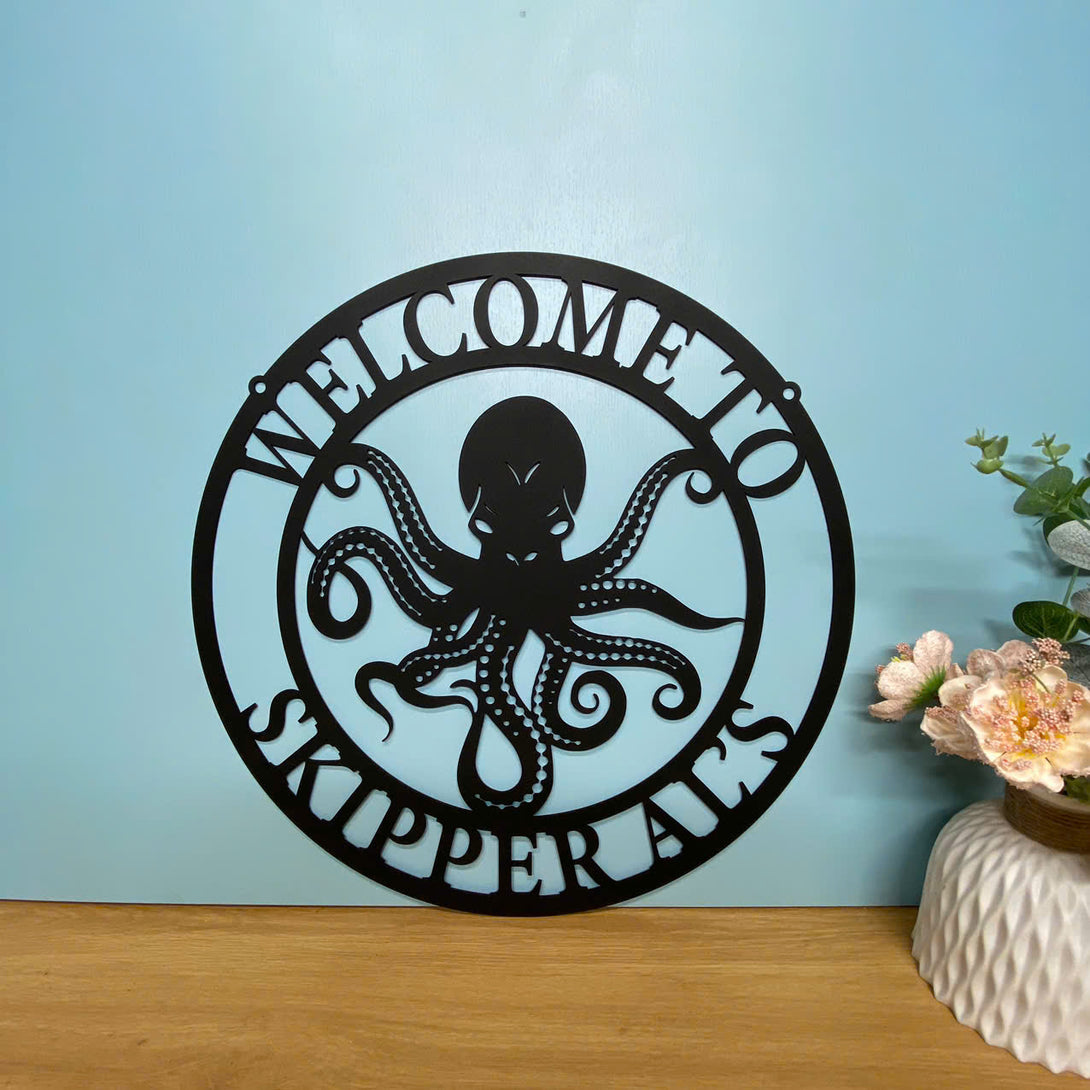Custom Scary Octopus Monogram Metal Sign, Sea Octopus Metal Wall Decor, Personalized Octopus Metal Name Sign, Sea Octopus Beach House Metal Wall Sign