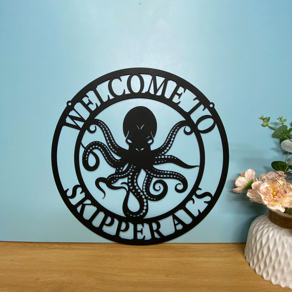 Custom Scary Octopus Monogram Metal Sign, Sea Octopus Metal Wall Decor, Personalized Octopus Metal Name Sign, Sea Octopus Beach House Metal Wall Sign