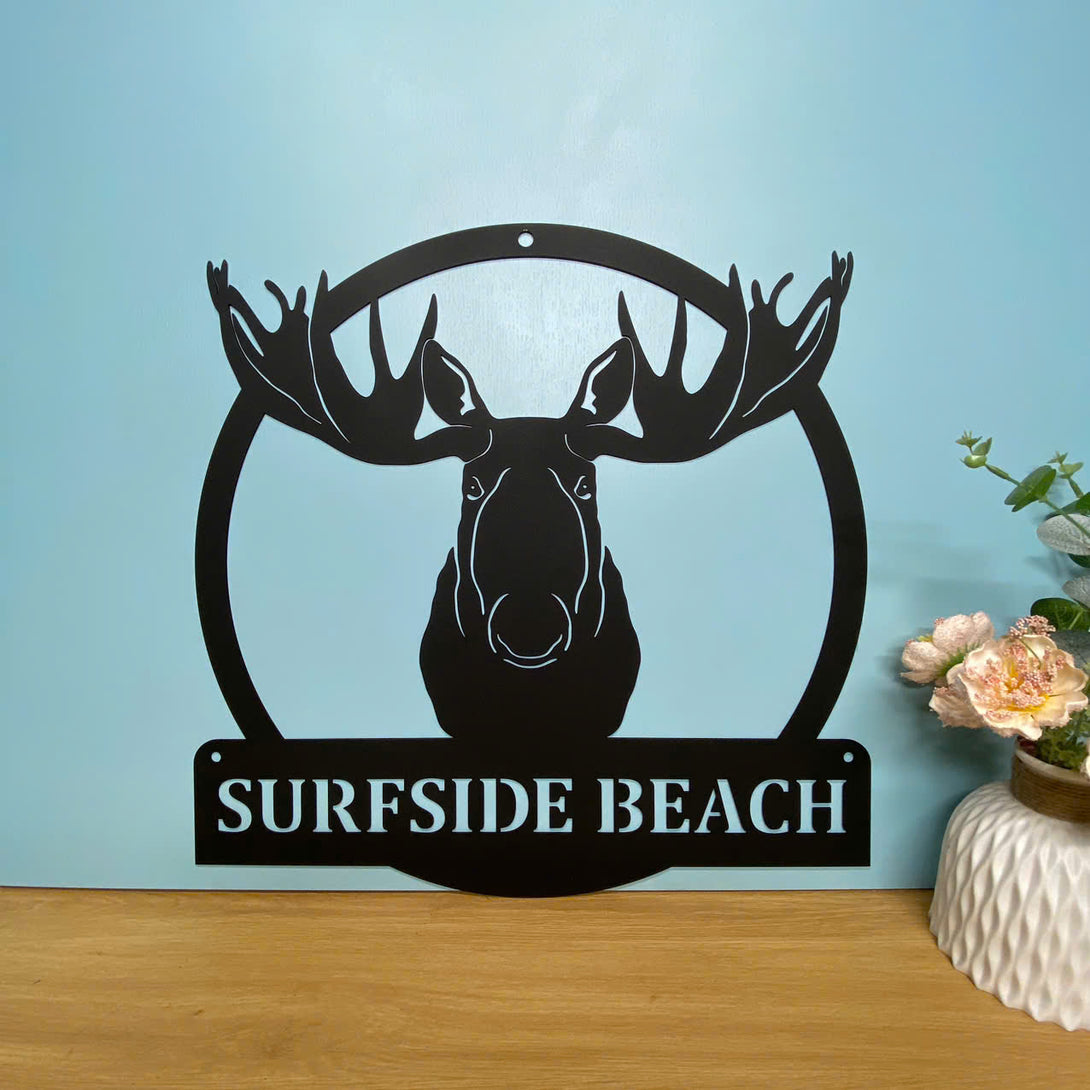 Custom Moose Head Metal Wall Art, Personalized Moose Head Metal Name Sign, Moose Hunting Metal Sign, Wild Animal Cabin Man Cave Metal Wall Hanging
