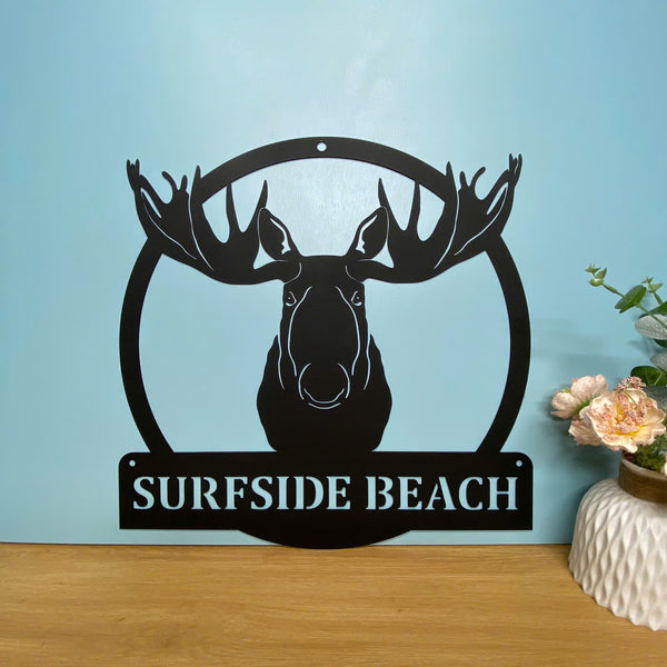 Custom Moose Head Metal Wall Art, Personalized Moose Head Metal Name Sign, Moose Hunting Metal Sign, Wild Animal Cabin Man Cave Metal Wall Hanging