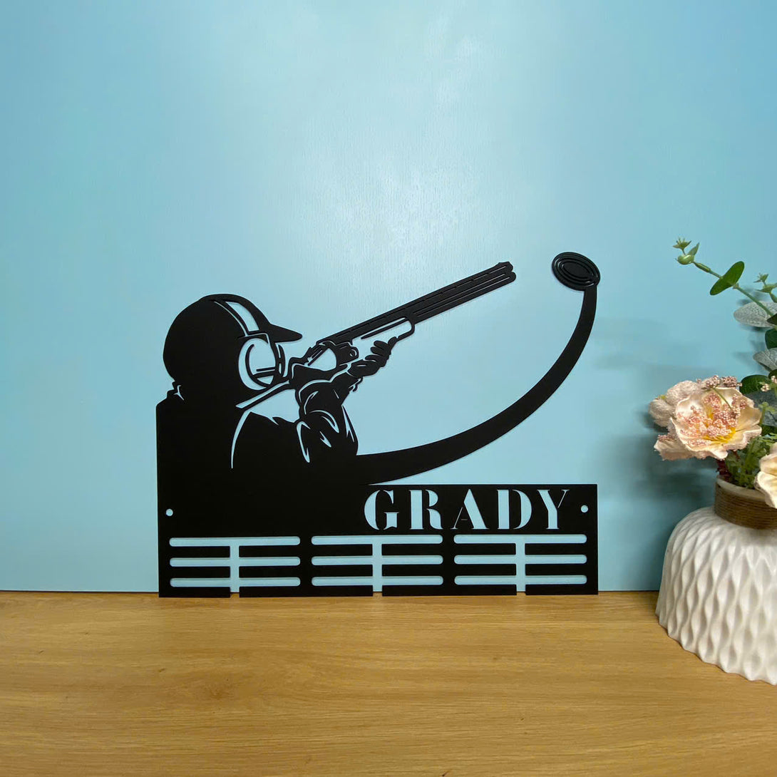 Custom Clay Pigeon Shooting Medal Hanger, Trap Shooting Tiered Award Rack Metal Wall Hanging, Shooting Medal Holder Display Rack For Award And Ribbon