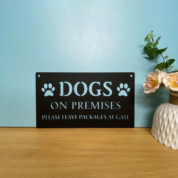 Dog On Premises Please Leave Packages At Gate Metal Sign, Dog Warning Gate Plaque, Beware Of Dog Metal Art, Warning Dog Metal Sign, Dog Gate Sign
