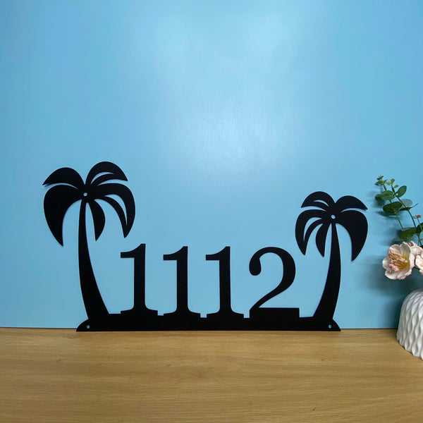 Personalized Palm Tree Address Metal Sign, Custom Beach House Numbers Sign, Tropical Palm Tree Address Metal Plaque, Custom Street Number Metal Sign