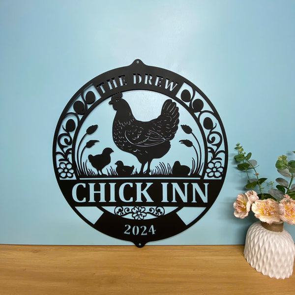 Customized Chicken Coop Monogram Metal Name Sign, Personalized Family Name Hens House Metal Farm Sign, Chicken Inn Metal Sign Farmhouse Outdoor Decor