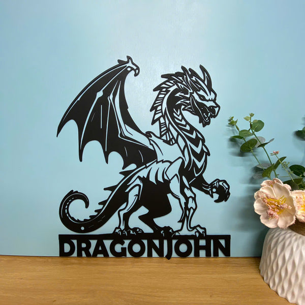 Personalized Mythical Dragon Metal Wall Art, Custom Mythology Dragon Metal Name Sign, Dragon Kids Room Metal Wall Decor, Dragon Monogram Metal Sign