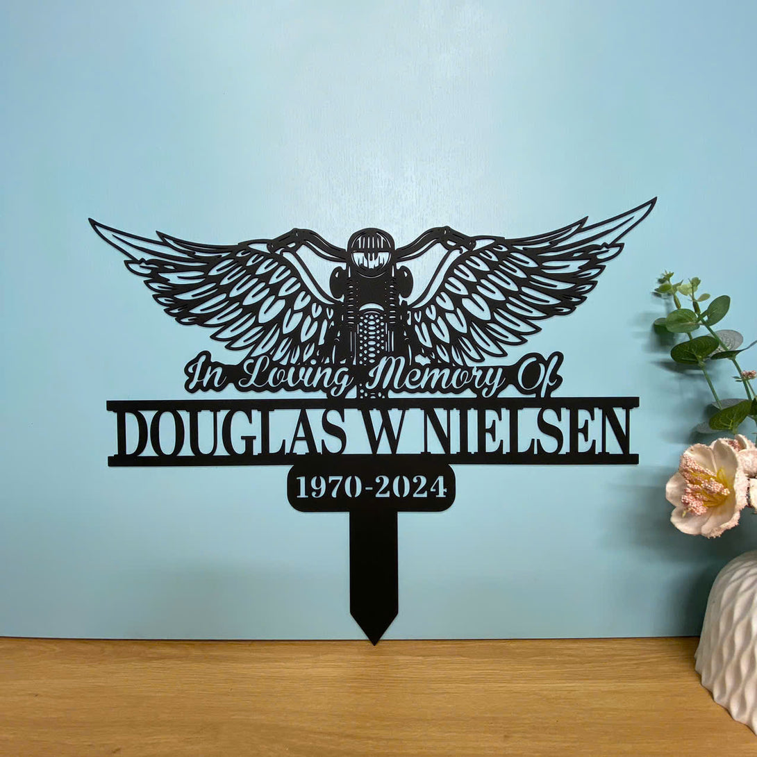 Custom Motorcycle With Wings Metal Garden Stake, In Loving Memory Biker Memorial Metal Stake, Motorcycle Grave Marker, Biker Remembrance Metal Stakes
