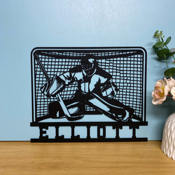 Custom Hockey Goalie Metal Wall Art, Personalized Air Hockey Metal Name Sign, Goalie Hockey Player Metal Wall Sign Decor, Metal Hockey Sport Sign